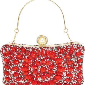 Rhinestone Clutch Purses for Women Evening Wedding Formal - Round Pearl Clasp Ha